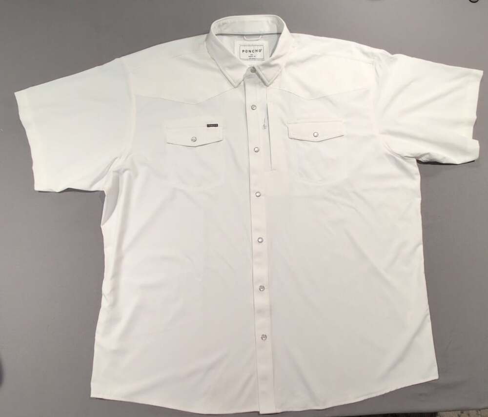 Poncho The Del Rio Short Sleeve Western Shirt XXL White Performance Snap Pearl